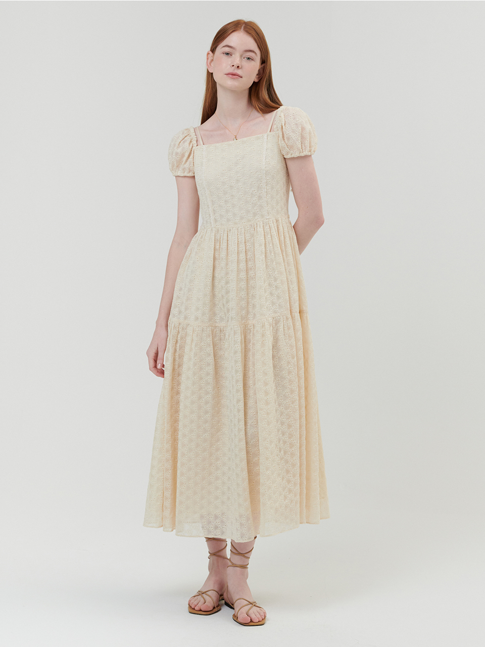 EMBROIDERY OFF-SHOULDER DRESS_CREAM